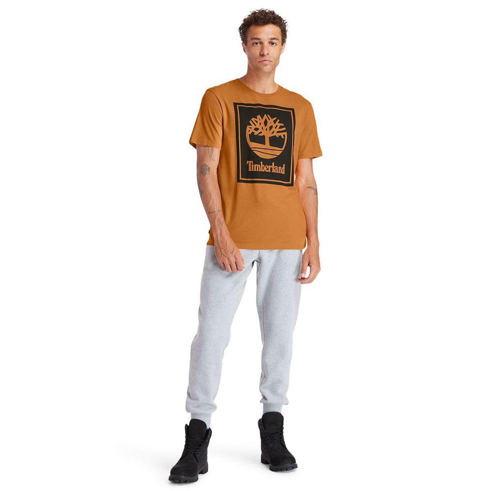 Timberland Mens T-Shirts Short-Sleeve Logo - Brown/Black - India ZG6791345